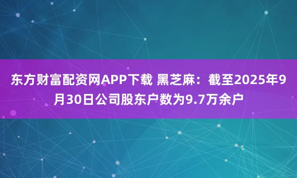 东方财富配资网APP下载 黑芝麻：截至2025年9月30日公司股东户数为9.7万余户