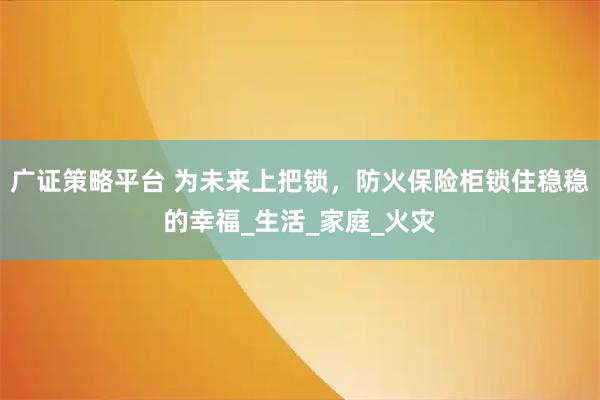 广证策略平台 为未来上把锁，防火保险柜锁住稳稳的幸福_生活_家庭_火灾