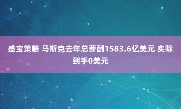 盛宝策略 马斯克去年总薪酬1583.6亿美元 实际到手0美元